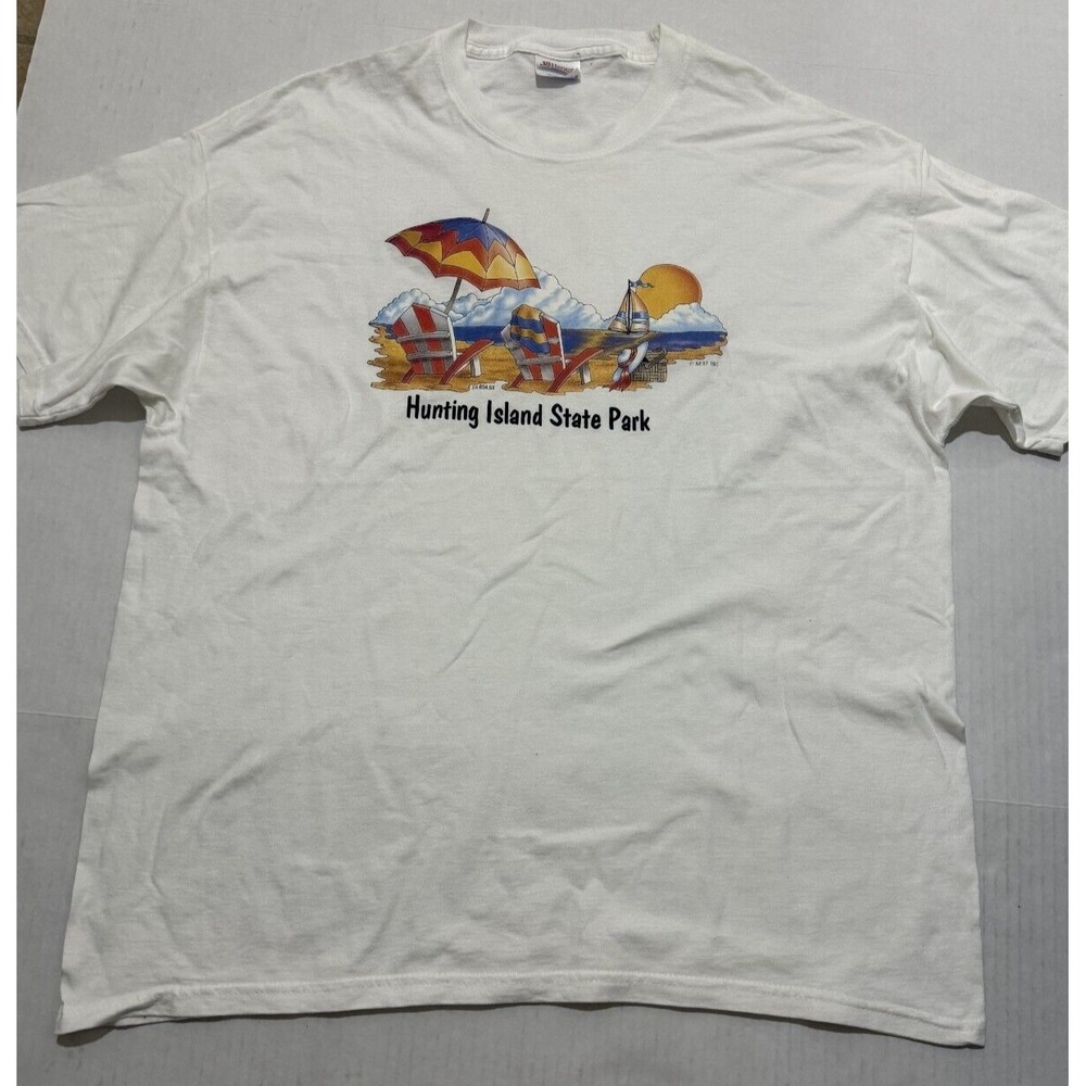 HUNTING ISLAND STATE PARK Vtg Hanes HeavyWeight White T-Shirt XL‎ Crew Neck